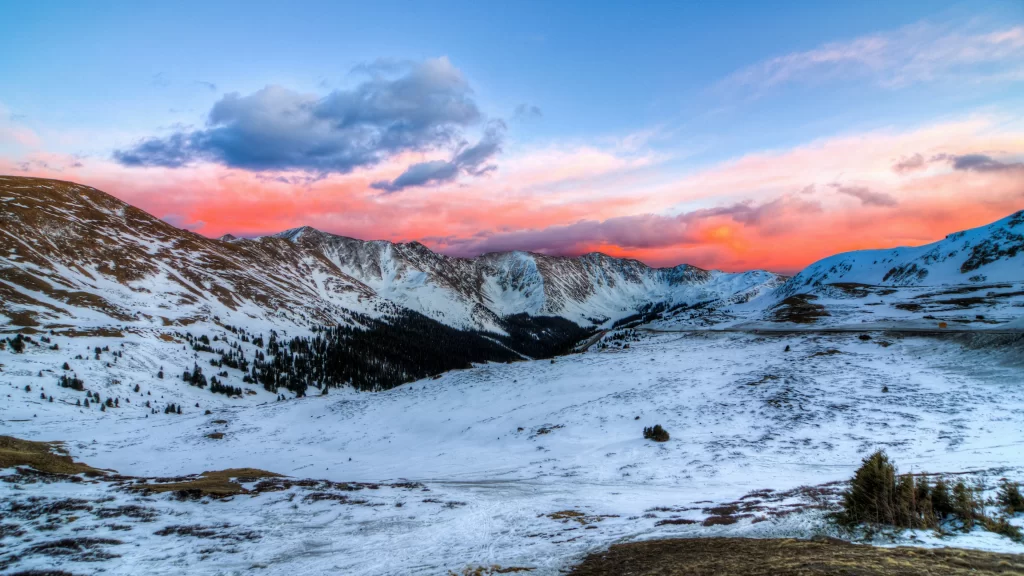 snow mountain sunset sky clouds