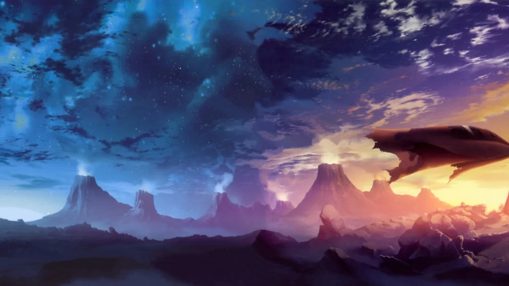 space landscape mountains sky clouds sunset