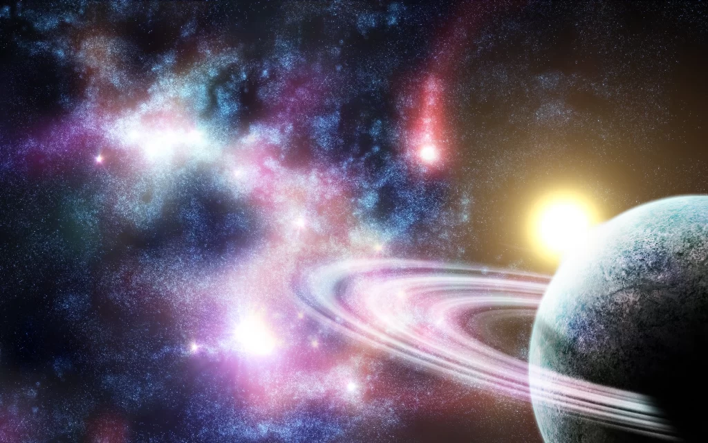 space planet rings stars galaxy nebula
