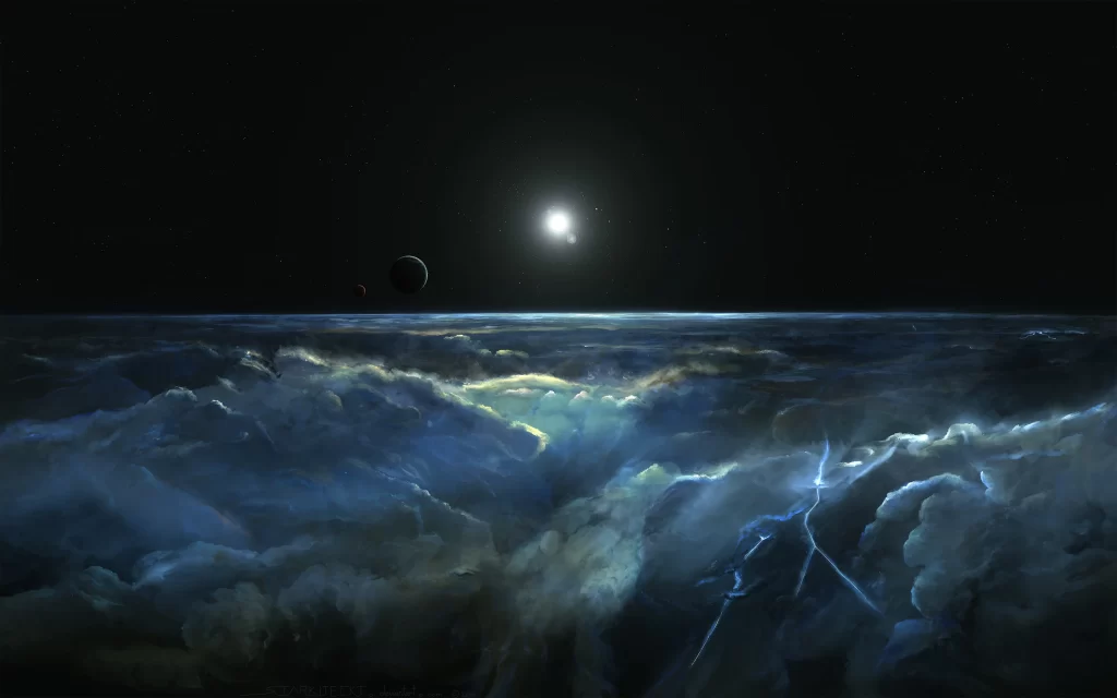 space planets celestial clouds horizon atmosphere