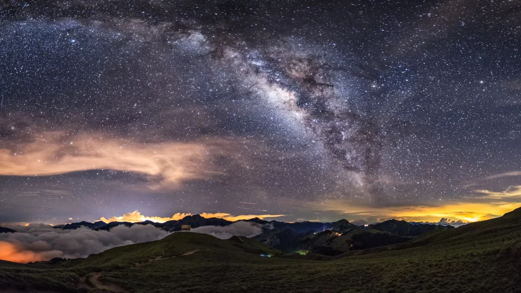stars galaxy night sky mountains clouds landscape astronomy Milky Way