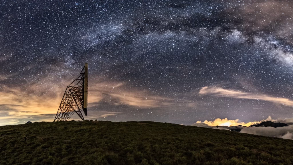 stars sky telescope landscape clouds night