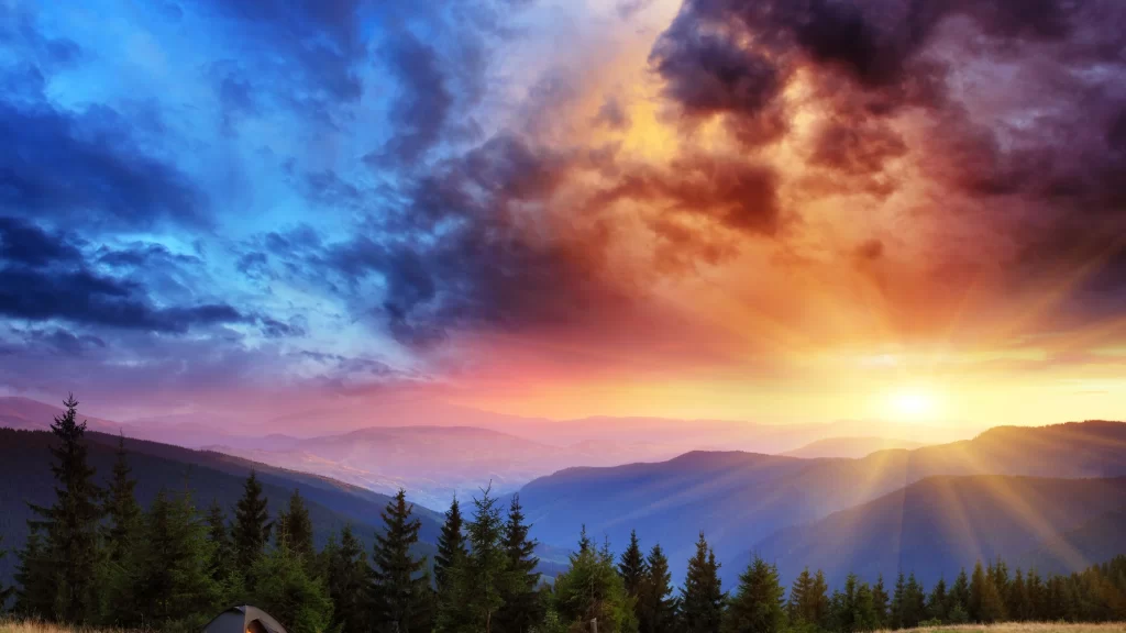sunset mountains clouds sky landscape nature