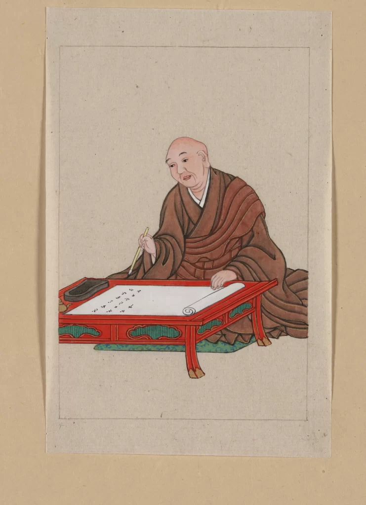 Traditional Attire Calligraphy Red Table Inkstone Serene Cultural Heritage