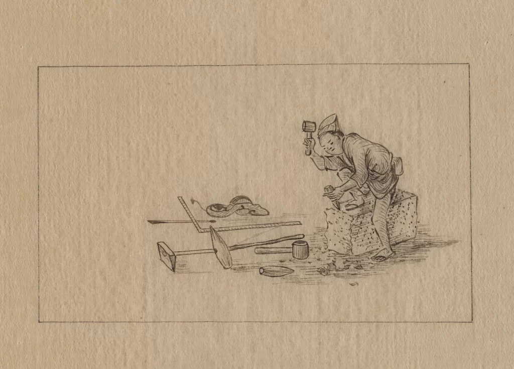 Traditional Craftsman Hammer Stone Tools Monochrome Sketch