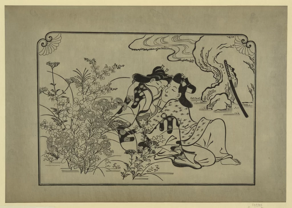Traditional Japanese Art Black And White Historical Scene Detailed Line Work Cultural Depiction
