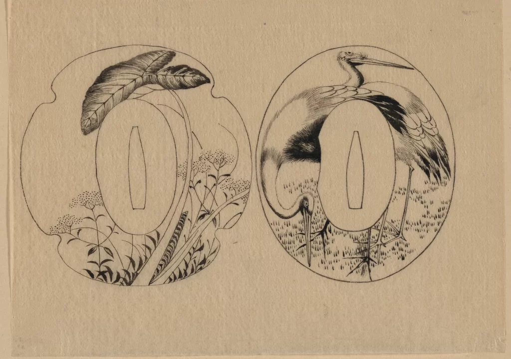 Traditional Japanese Art Nature Black And White Botanical Bird