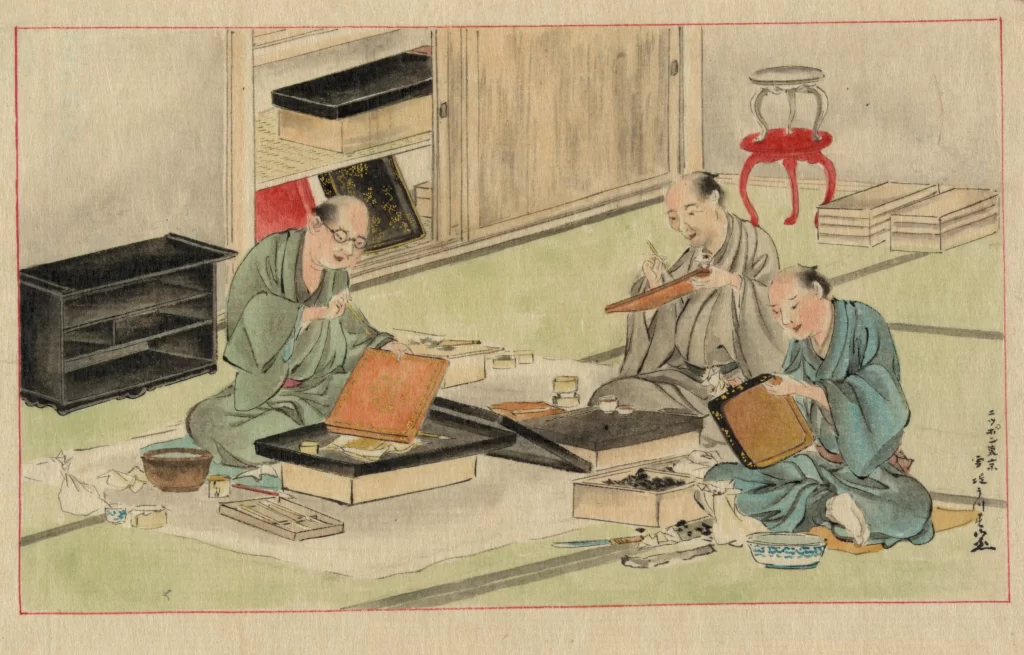 Traditional Japanese Art Serene Setting Cultural Activity Harmonious Colors Historical Style