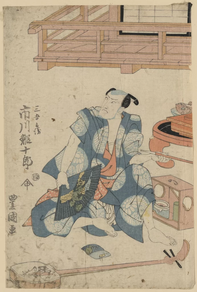 Traditional Japanese Art Sumo Wrestler Blue And White Ukiyo-e Cultural Depiction