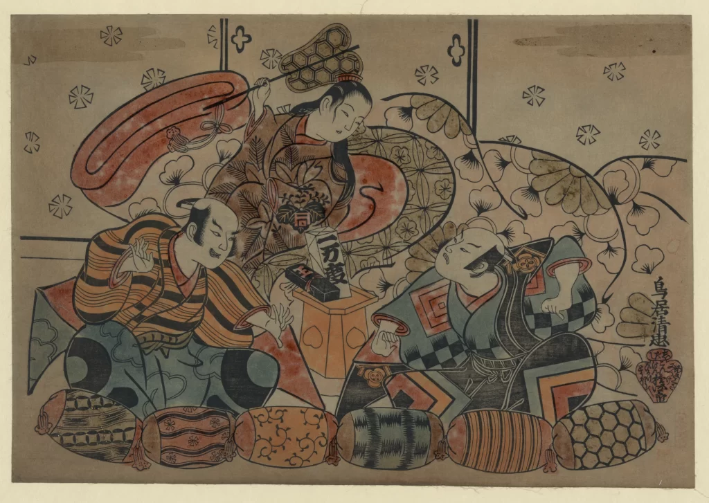 Traditional Japanese Art Sumo Wrestlers Vibrant Colors Cultural Scene Historical Depiction