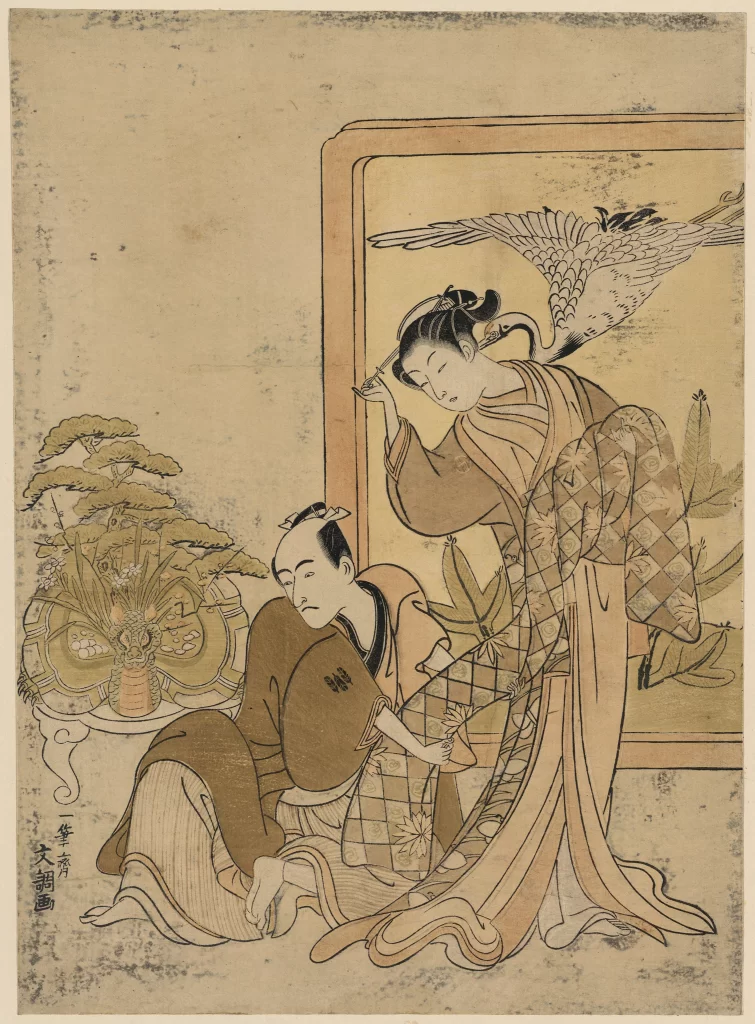 Traditional Japanese Art Ukiyo-e Historical Figures Nature Pastel Colors Cultural Scene