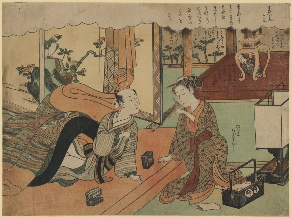 Traditional Japanese Art Ukiyo-e Historical Scene Cultural Setting Indoor Environment Detailed Patterns