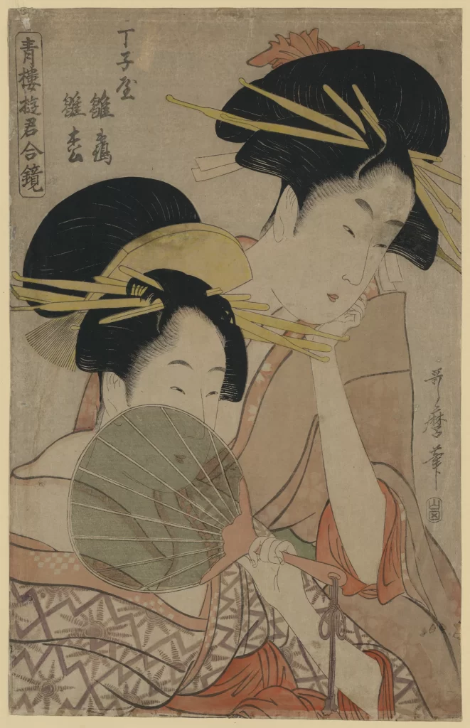 Traditional Japanese Art Ukiyo-e Women Kimono Fan Hair Ornaments
