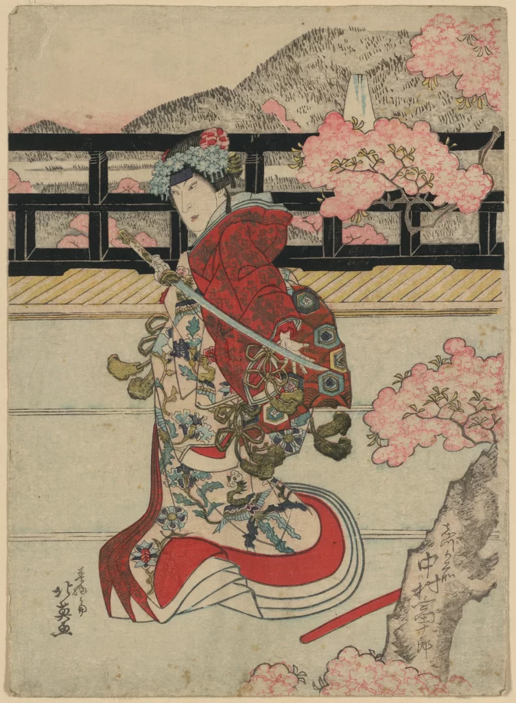 Traditional Japanese Attire Vibrant Colors Floral Patterns Historical Style Cultural Depiction