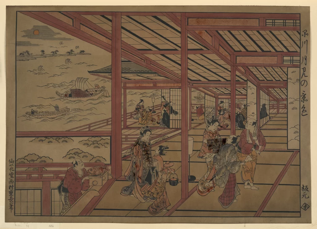 Traditional Japanese Edo Period Woodblock Print Indoor Scene Cultural Setting Historical Art