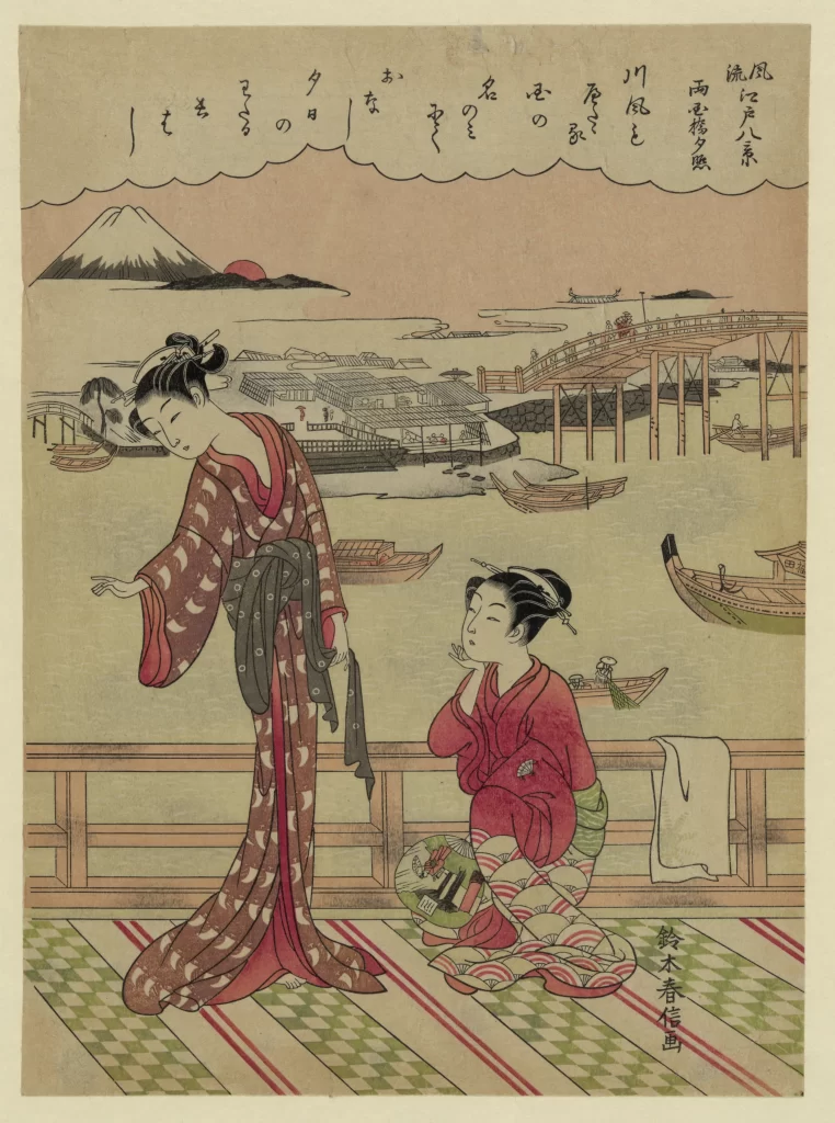 Traditional Japanese Kimono Landscape Mount Fuji Ukiyo-e Serene