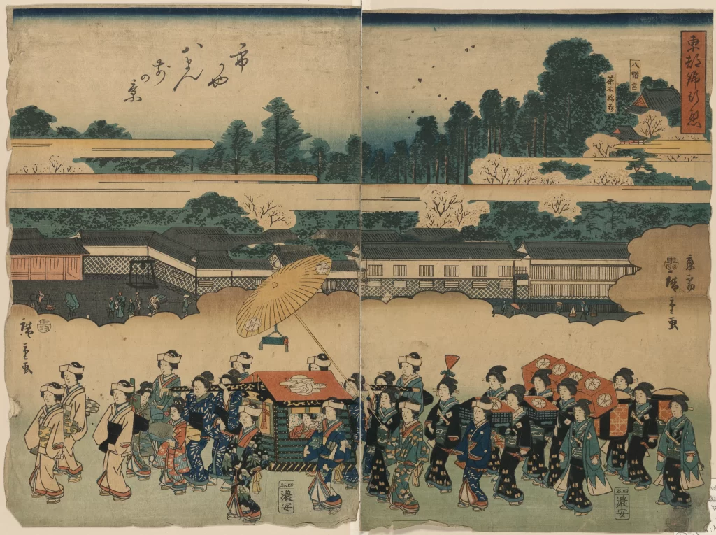 Traditional Japanese Procession Colorful Historical Cultural Ukiyo-e
