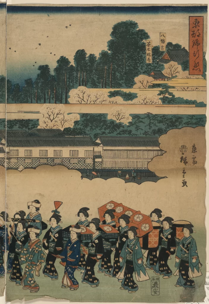 Traditional Japanese Procession Colorful Historical Ukiyo-e Cultural