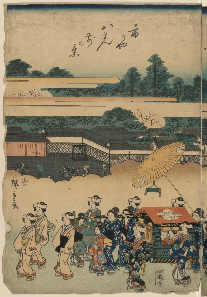 Traditional Japanese Procession Colorful Historical Woodblock Print Cultural