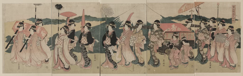 Traditional Japanese Procession Colorful Kimonos Historical Cultural Artistic Style