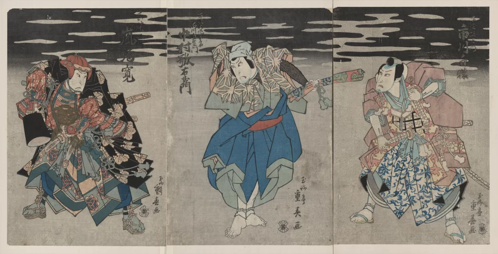 Traditional Japanese Samurai Colorful Dynamic Historical Woodblock Print