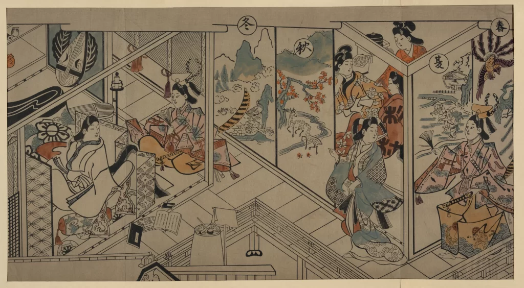 Traditional Japanese Ukiyo-e Colorful Women Seasonal Interior