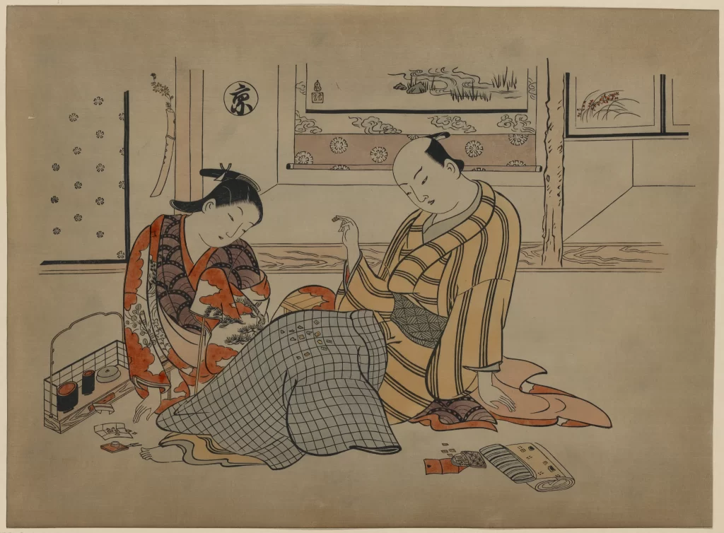Traditional Japanese Ukiyo-e Indoor Scene Kimono Cultural Art