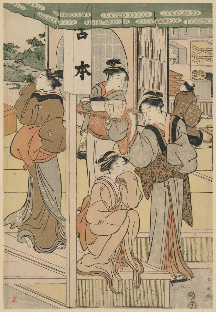 Traditional Japanese Ukiyo-e Women Pastel Colors Historical Scene