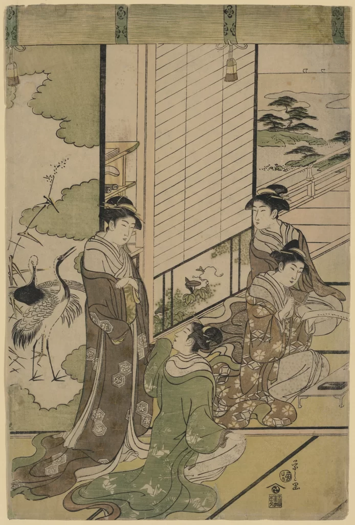 Traditional Japanese Women Kimono Nature Serene Ukiyo-e
