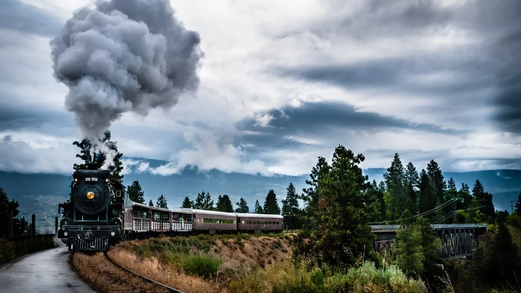 train steam landscape nature cloudy journey