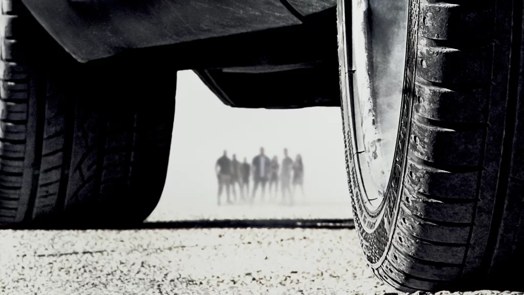 truck people dust tire road shadow