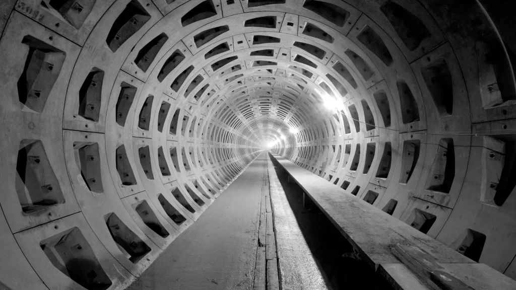 tunnel construction concrete structure perspective light
