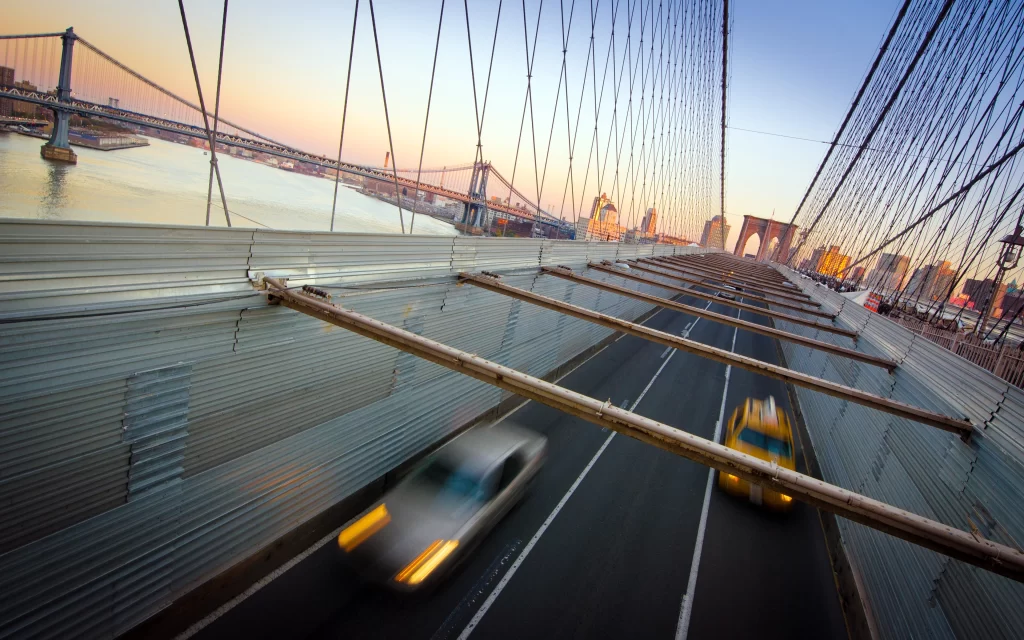 Sunset Cityscape Bridge Traffic Vehicles