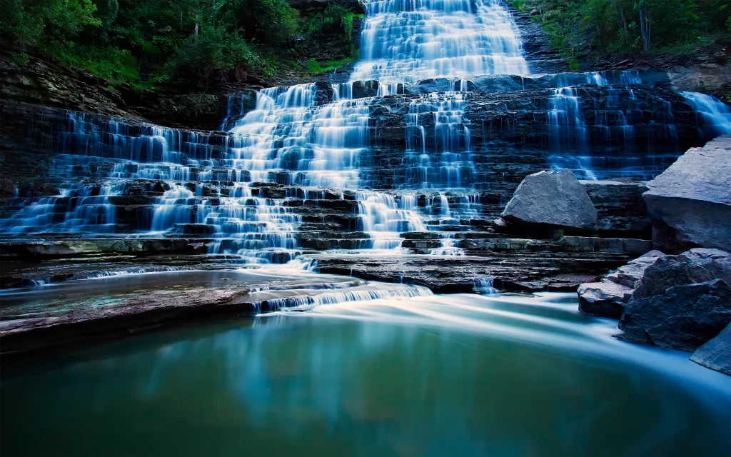 Waterfall Rocks Flowing Water Nature Tranquility