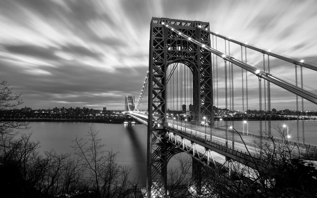 Black and white Bridge Clouds Water Cityscape
