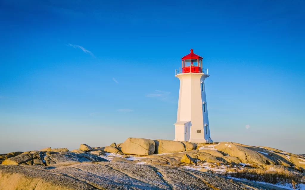 Lighthouse Rocky Coastline Clear Sky Blue Moon