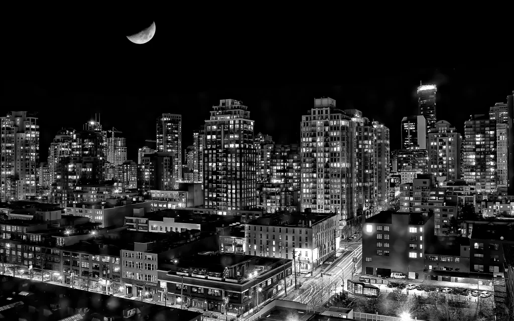 Cityscape Night Skyline Moon Urban Lights
