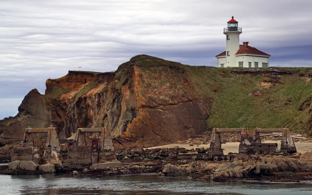 Lighthouse Cliff Coastal Ruins Ocean