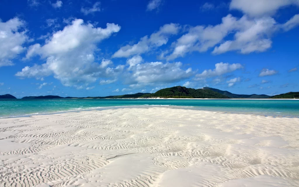Beach White Sand Blue Sky Clouds Ocean