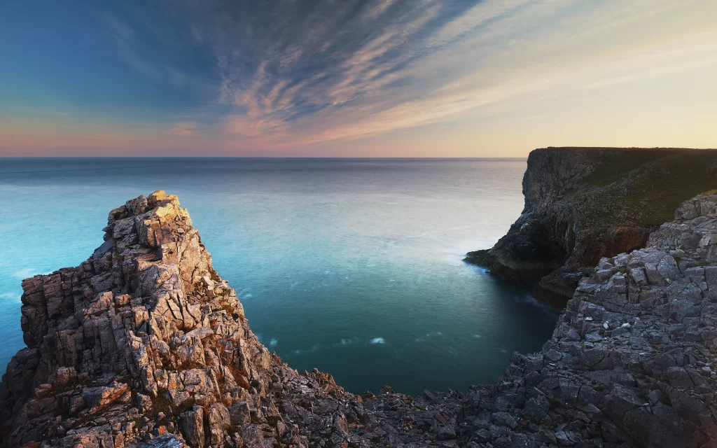 Sunset Ocean Cliffs Rocks Horizon