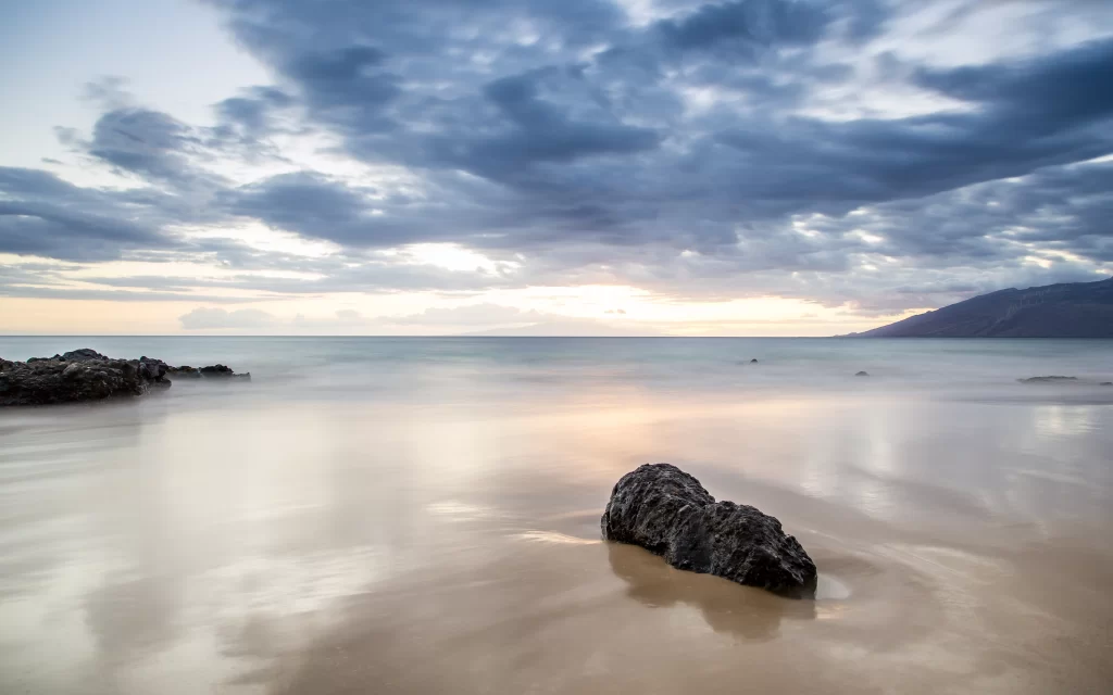 Sunset Ocean Rocks Clouds Horizon