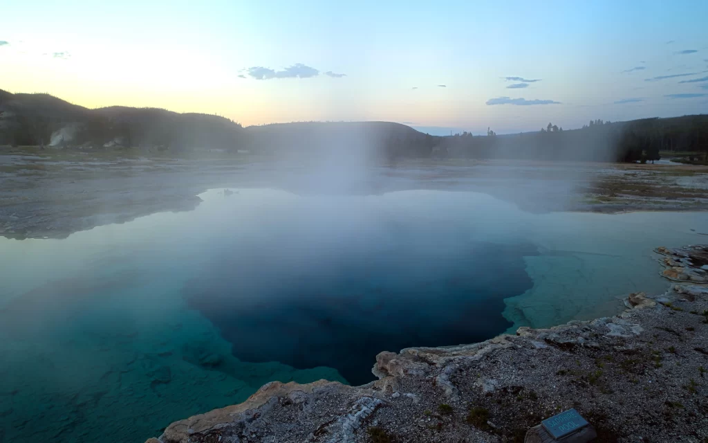 Geothermal Hot Spring Misty Landscape Natural Beauty Blue Sky