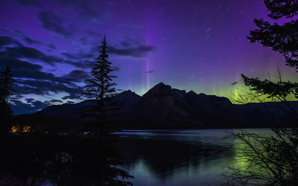 Northern Lights Mountain Lake Stars Night Sky