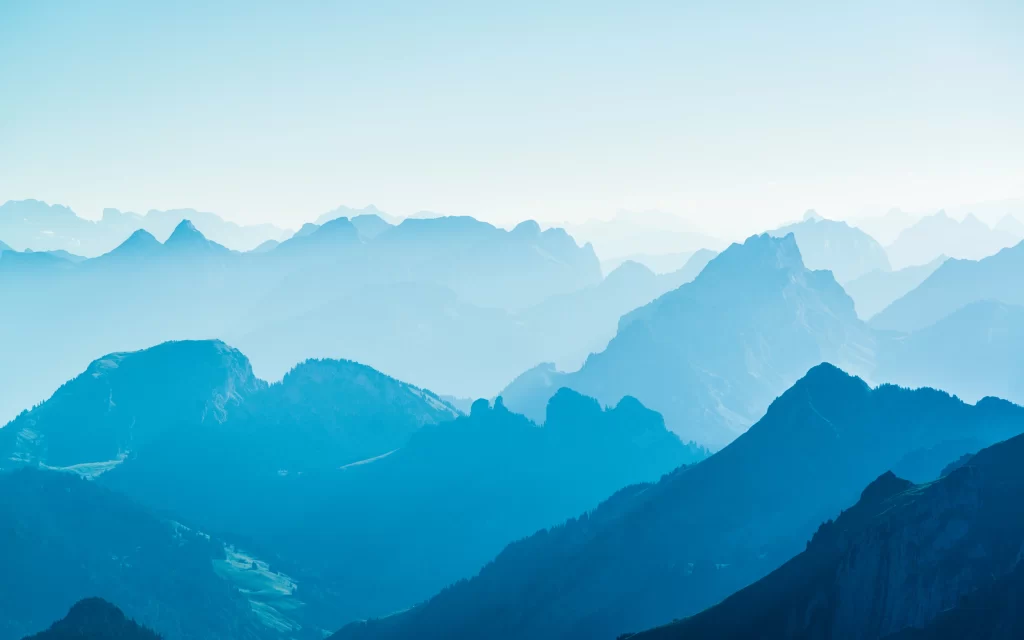 Mountain Range Peaks Blue Sky Mist