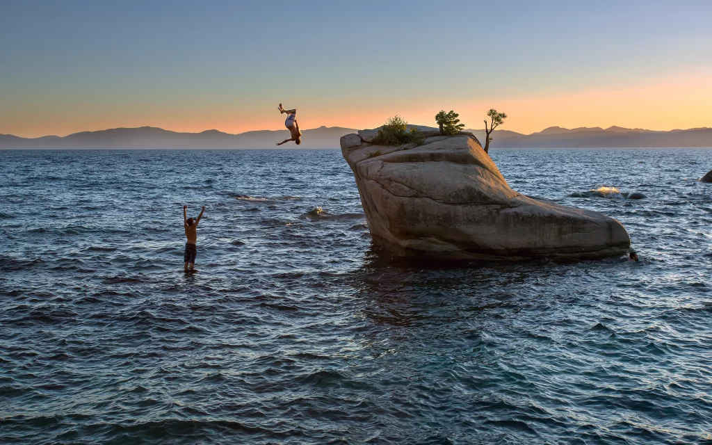 Sunset Ocean Cliff Jumping Adventure Nature