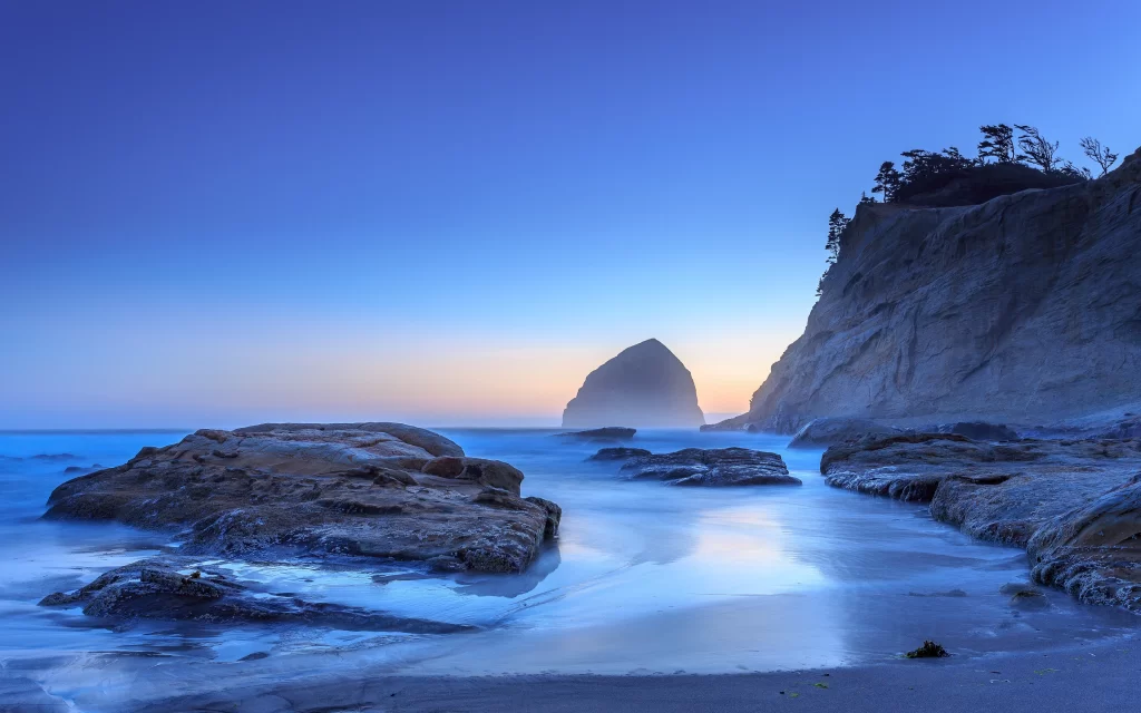Sunset Ocean Waves Beach Rocky Shore Cliff