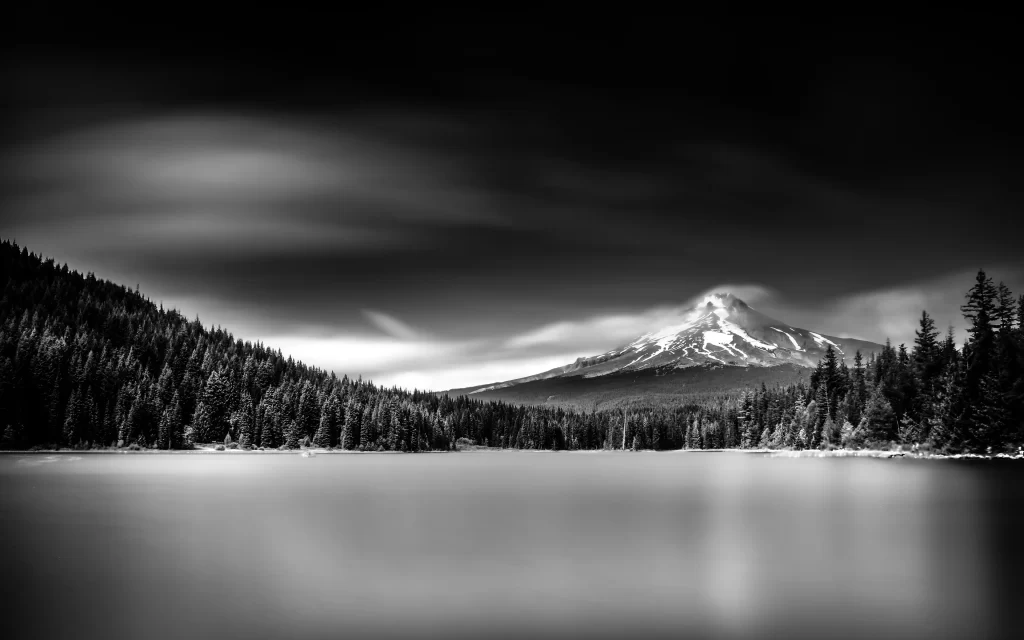 Mountain Snowy Peaks Clouds Forest Lake Reflection