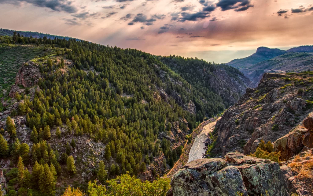 Sunset Canyon River Forest Rocky