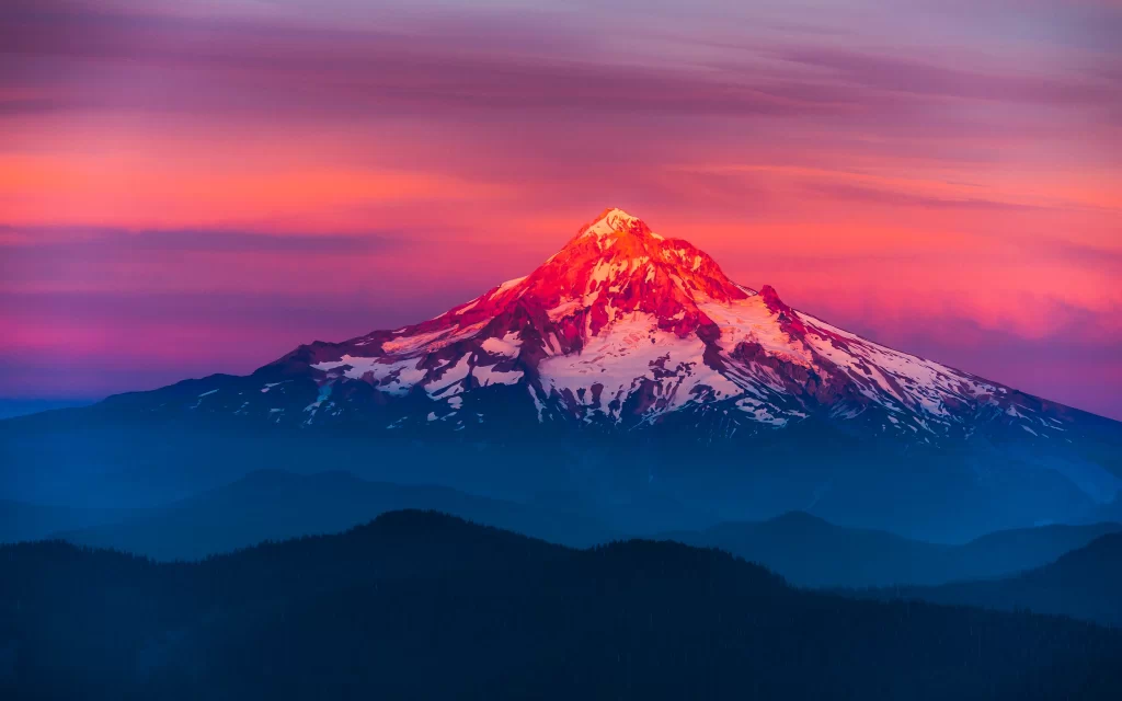 Sunset Mountain Snow Peaks Majestic Landscape