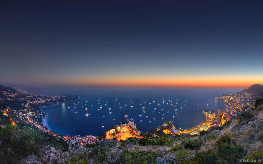 Sunset Ocean Bay Boats Cityscape Lights
